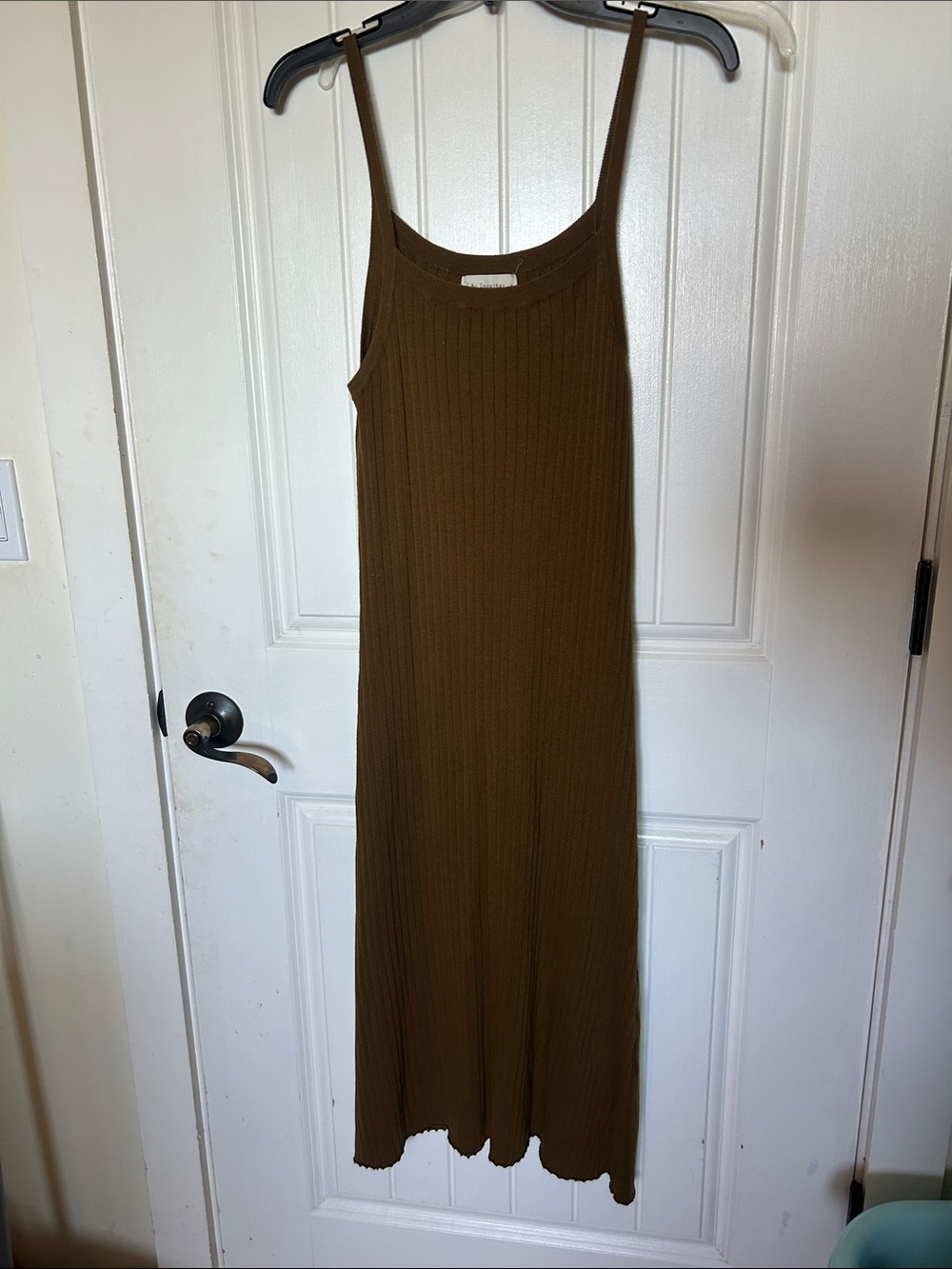 Worth Collective Ribbed V-Neck Midi Dress in Brown